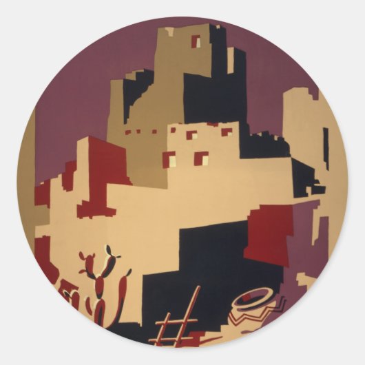 ヴィンテージプエブロWPA国立公園旅行ポスター ラウンドシール (正面)