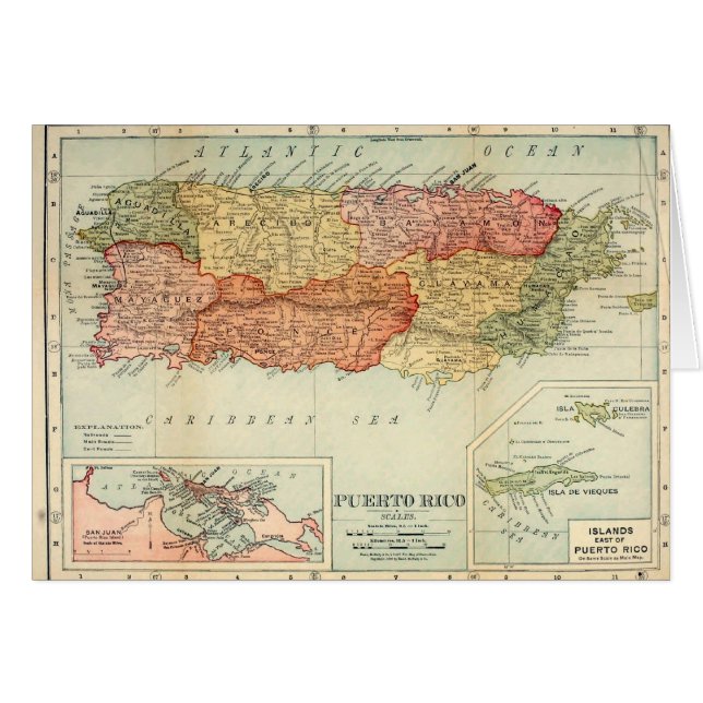 ヴィンテージプエルトリコの地図， 1898ランドMcNally & Co. (正面横)