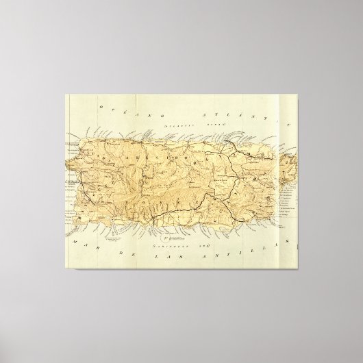 ヴィンテージプエルトリコの地図(1898) キャンバスプリント (正面)