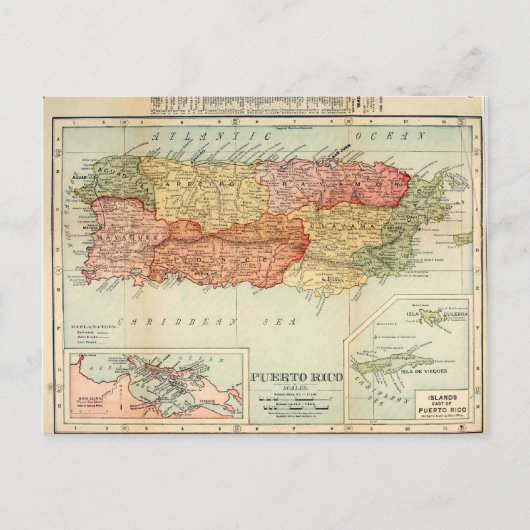 ヴィンテージプエルトリコの地図, 1898 ポストカード (正面)