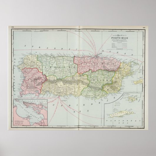 ヴィンテージプエルトリコの地図(1901年) ポスター (正面)