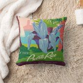 ヴィンテージプエルトリコトラベルアートイラストレーション クッション (ブランケット)