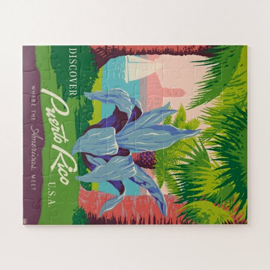 ヴィンテージプエルトリコトラベルアートイラストレーション ジグソーパズル (横)