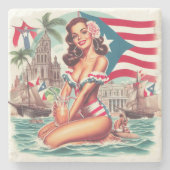 ヴィンテージプエルトリコピンアップ ストーンコースター (正面)