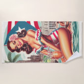 ヴィンテージプエルトリコピンアップ ビーチタオル (正面)