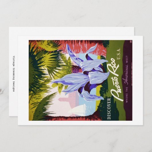 ヴィンテージプエルトリコ旅行トロピカルカスタマイズ 招待状 (正面/裏面)