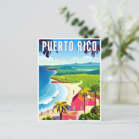 ヴィンテージプエルトリコ熱帯ビーチ島 ポストカード (スタンド正面)