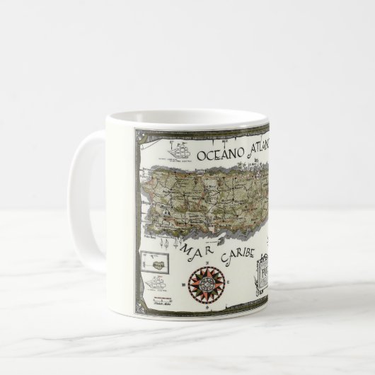 ヴィンテージプエルトリコ葉書の地図 コーヒーマグカップ (正面左)