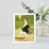 ヴィンテージプジョー女性の乗馬サイクルと犬のランニン ポストカード (スタンド正面)