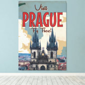 ヴィンテージプラハ，チェコ共和国の旅行ポスター キャンバスプリント (インサイチュ (ウッドフロア))