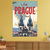 ヴィンテージプラハ，チェコ共和国の旅行ポスター キャンバスプリント (インサイチュ (リビング))