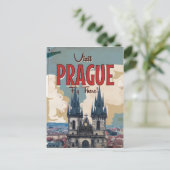 ヴィンテージプラハ,チェコ共和国の旅行ポスター ポストカード (スタンド正面)