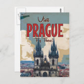 ヴィンテージプラハ,チェコ共和国の旅行ポスター ポストカード (正面/裏面)