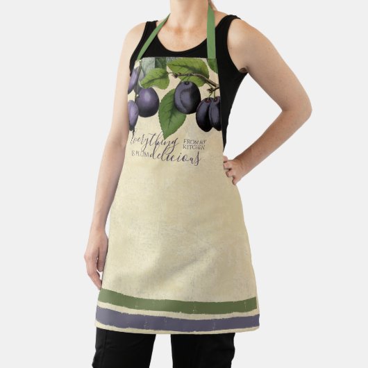 ヴィンテージプラムおいしい料理ベーキングキッチン エプロン (インサイチュ)