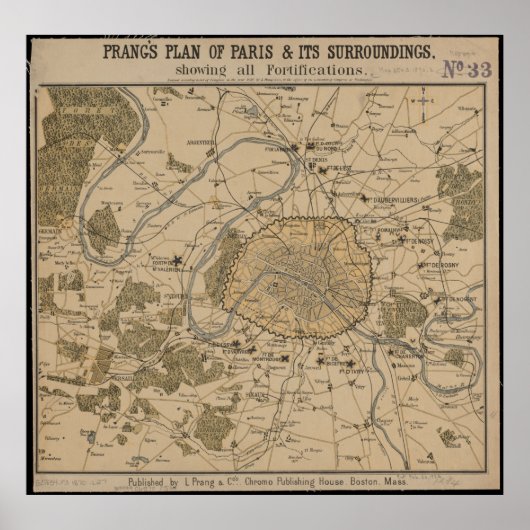 ヴィンテージプランズオブパリ,フランスアンティーク地図プリント ポスター (正面)