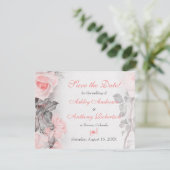 ヴィンテージプリムローズピンクのバラの結婚式の日付を保存 セーブザデート (スタンド正面)