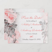 ヴィンテージプリムローズピンクのバラの結婚式の日付を保存 セーブザデート (正面/裏面)