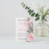 ヴィンテージプリムローズピンクのローズウェディングレセプションカード エンクロージャーカード (スタンド正面)