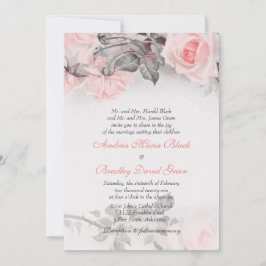 ヴィンテージプリムローズピンクローズ結婚式招待状 招待状
