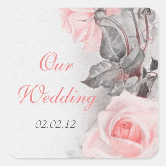 ヴィンテージプリムローズピンク結婚ローズ封筒用シール スクエアシール (正面)