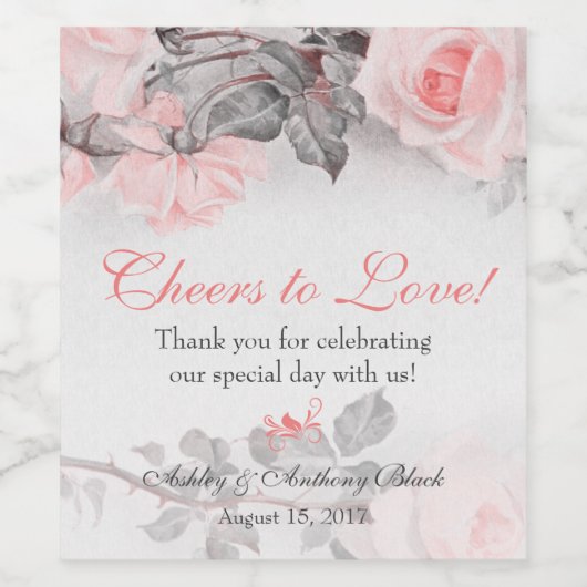 ヴィンテージプリムローズピンク結婚ローズ ワインラベル (シングルラベル)