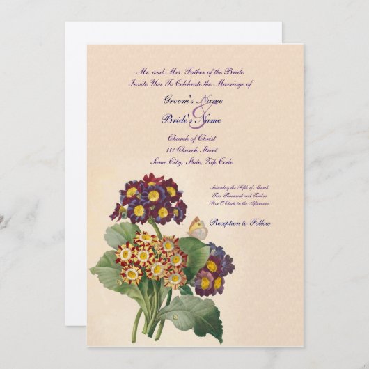 ヴィンテージプリムローズ結婚式招待状 招待状 (正面/裏面)