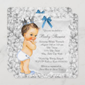 ヴィンテージプリンスブルーとグレーベビーシャワー 招待状 (正面/裏面)