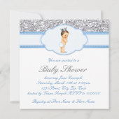 ヴィンテージプリンスベビーシャワーブルーとシルバー 招待状 (裏面)