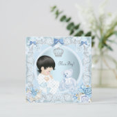 ヴィンテージプリンスベビーシャワーボーイブルーベア 招待状 (スタンド正面)