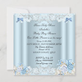 ヴィンテージプリンスベビーシャワーボーイブルーベア 招待状 (裏面)