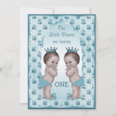 ヴィンテージプリンスボーイツインズブルーバラ1歳誕生日 招待状 (正面)
