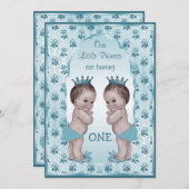 ヴィンテージプリンスボーイツインズブルーバラ1歳誕生日 招待状 (正面/裏面)
