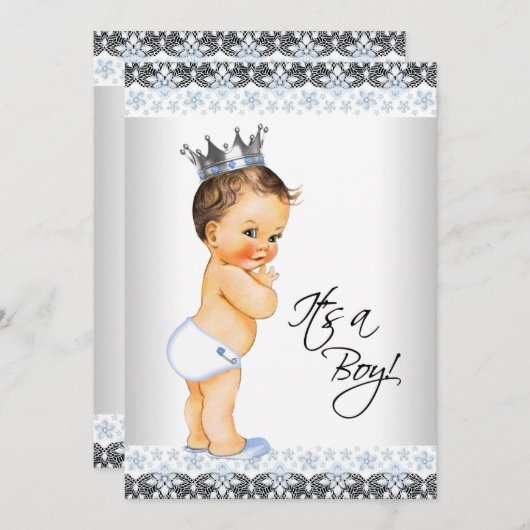 ヴィンテージプリンス男の赤ちゃんシャワー 招待状 (正面/裏面)