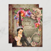 ヴィンテージプリンセスエッフェルタワーパリベビーシャワー 招待状 (正面/裏面)