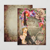 ヴィンテージプリンセスエッフェルタワーパリベビーシャワー 招待状 (正面/裏面)