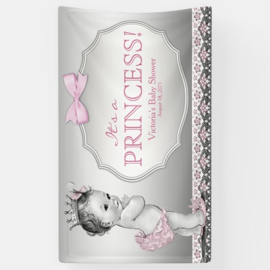 ヴィンテージプリンセスガールベビーシャワー 横断幕 (縦)