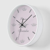 ヴィンテージプリンセスクラウンピンク&グレー個人名 壁時計 (傾斜)