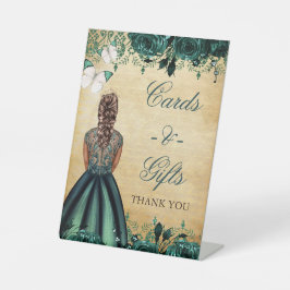 ヴィンテージプリンセスグリーンバタフライカードとギフト 台座サイン