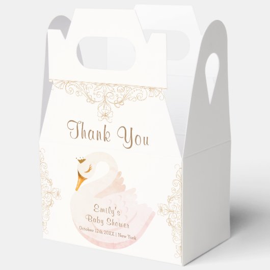 ヴィンテージプリンセススワンガールベビーシャワーサンキュー フェイバーボックス (見開き)