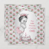 ヴィンテージプリンセスバラ1stバースデーケーキシルバー 招待状 (正面/裏面)