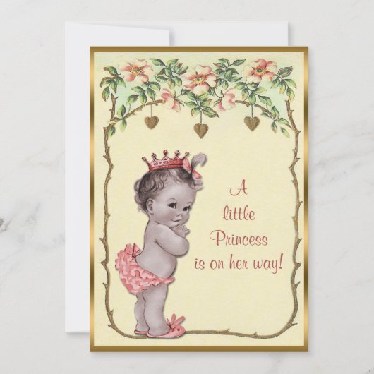 ヴィンテージプリンセスバラ&ハートベビーシャワー 招待状 (正面)