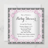 ヴィンテージプリンセスピンクとグレーの赤ちゃんシャワー 招待状 (裏面)