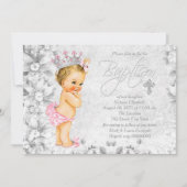 ヴィンテージプリンセスピンクとグレーバプテスマ 招待状 (正面)