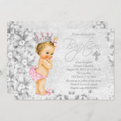 ヴィンテージプリンセスピンクとグレーバプテスマ 招待状 (正面/裏面)