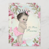 ヴィンテージプリンセスピンクとティール（緑がかった色）ブルーベビーシャワー 招待状 (正面/裏面)