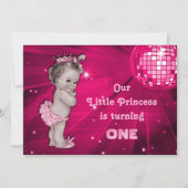 ヴィンテージプリンセスピンクディスコボール1st誕生日 招待状 (正面)