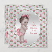 ヴィンテージプリンセスピンクローズシルバーベビーシャワー 招待状 (正面/裏面)