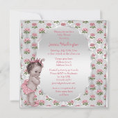 ヴィンテージプリンセスピンクローズシルバーベビーシャワー 招待状 (裏面)