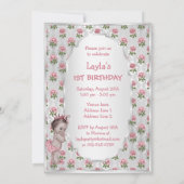 ヴィンテージプリンセスピンクローゼスシルバーベビー誕生日 招待状 (裏面)