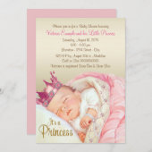 ヴィンテージプリンセスピンク金ゴールドベビーガールシャワー 招待状 (正面/裏面)